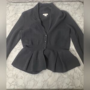 TWEEDS 100% Merino Wool grey peplum knit button up long sleeve cardigan large